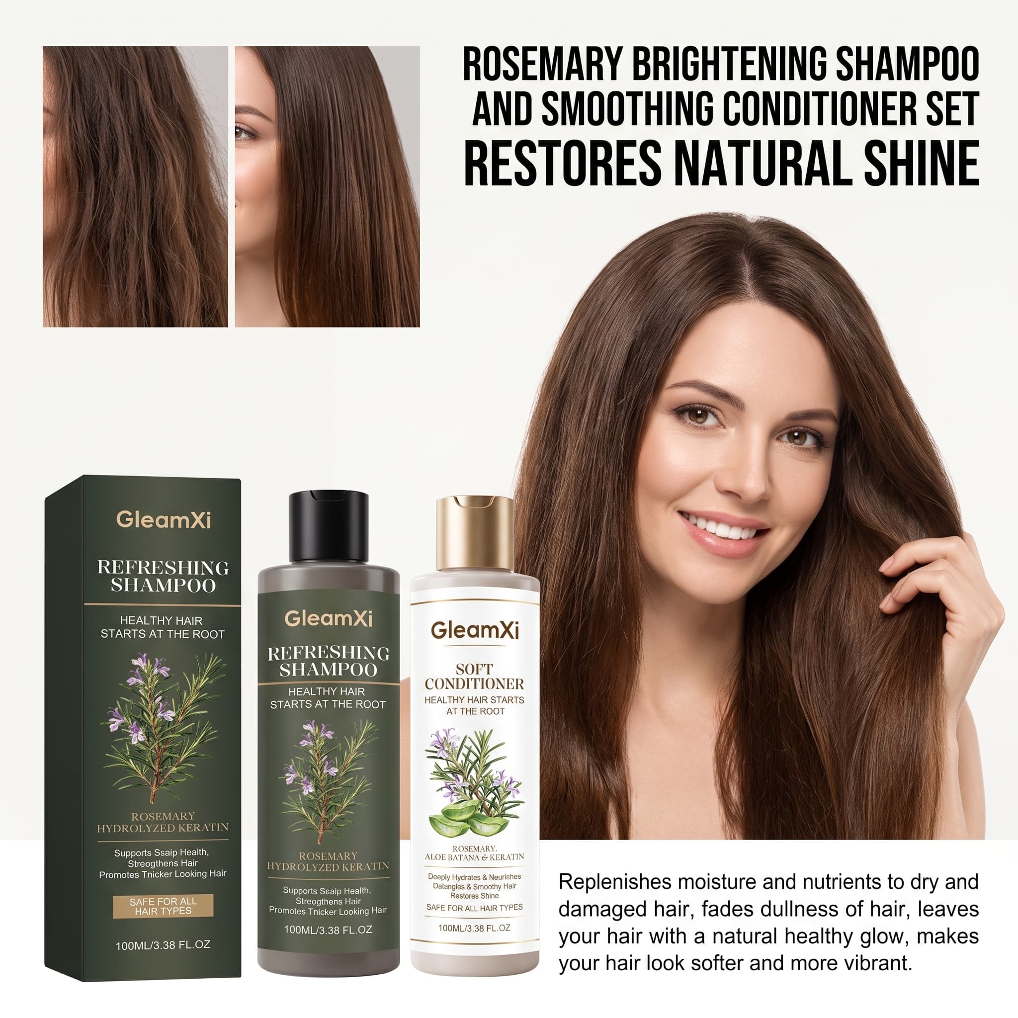 Hair Care Keratin Shampoo - ローズマリーシャンプーコンディショナーセット オイルコントロール スムースケラチンヘアケア 保湿頭皮クレンジング シルキー栄養補給 ドライダメージヘア用
