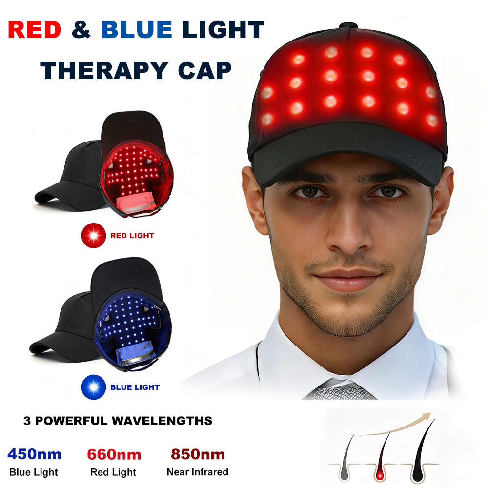 Hair Care With Protein - 赤色660nm、青色450nm、赤外線850nmの光を備えたLEDヘアケアキャップ – 頭皮栄養のためのワイヤレス調整可能な光療法帽子