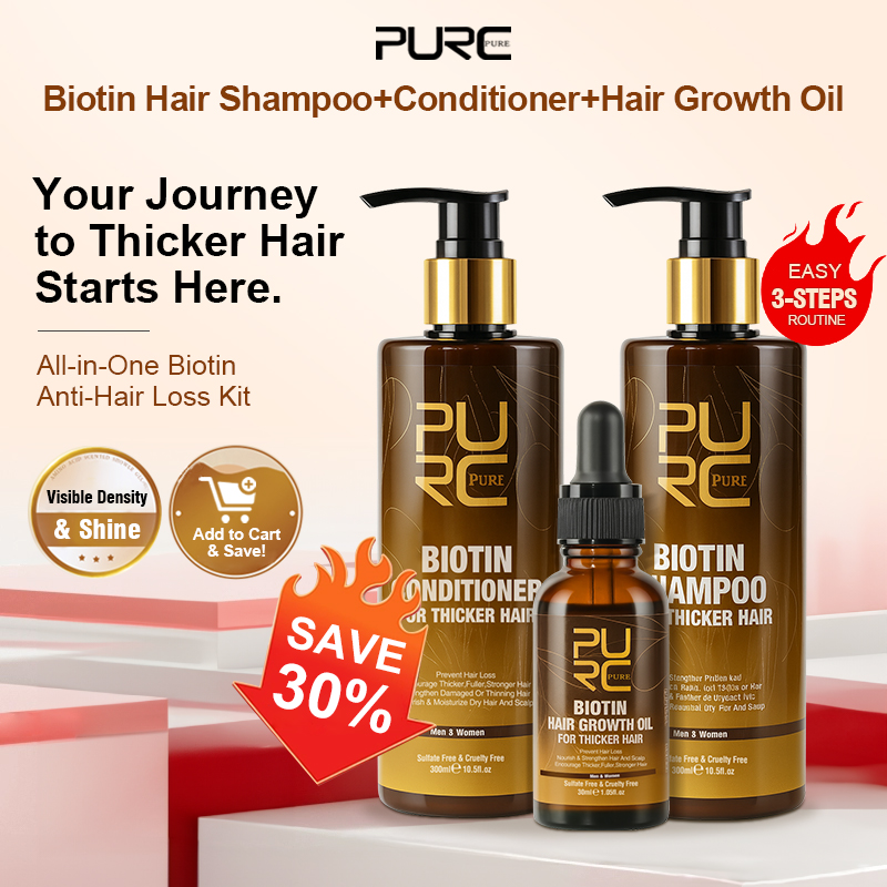 Hair Care Keratin Shampoo - PURC ビオチン育毛オイルシャンプーコンディショナーセット ケラチンスムージング 育毛剤 男女兼用 ヘアケア製品