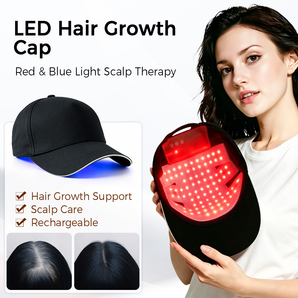 Hair Care With Protein - LED育毛キャップ 赤青光線療法帽子 630nm 470nm 頭皮ケアデバイス 充電式育毛治療キャップ